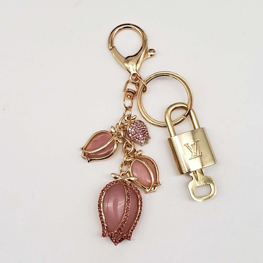 LV Gold Padlock 🔑 Authentic Louis Vuitton Charm + Unbranded Tulip Keychain